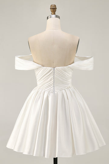 Ruched Off The Shoulder White Short Homecoming Dress
